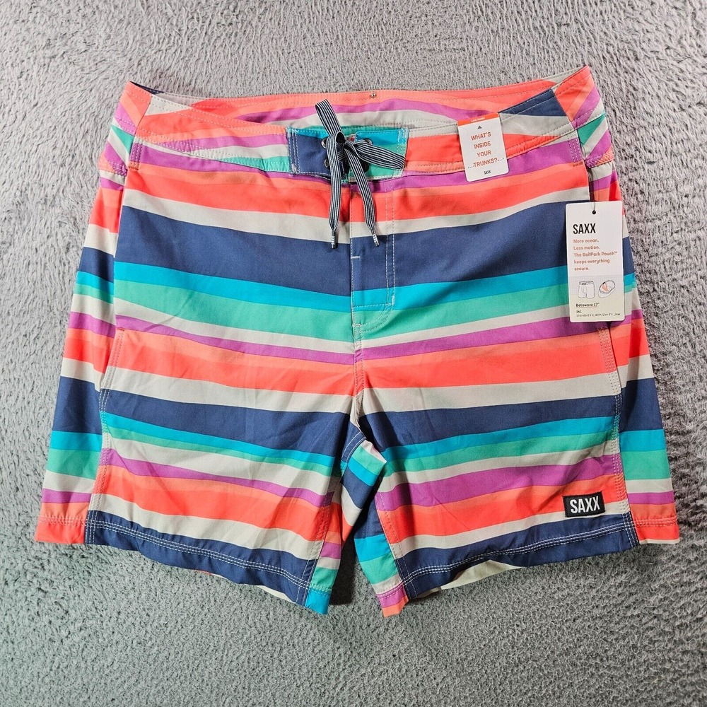 NWT SAXX Betawave 17" Board Shorts Swim Trunks Men‎ 34 Lined Colorful Striped